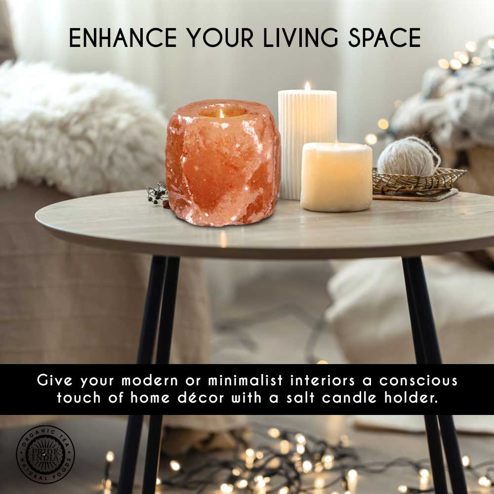 Himalayan Pink Salt Tea Light Holder by Pride of India – Salt Candle Holder – Room Décor Item – Great for Creating an Ambiance – Ideal for Home & Spa Uses – Natural Shape